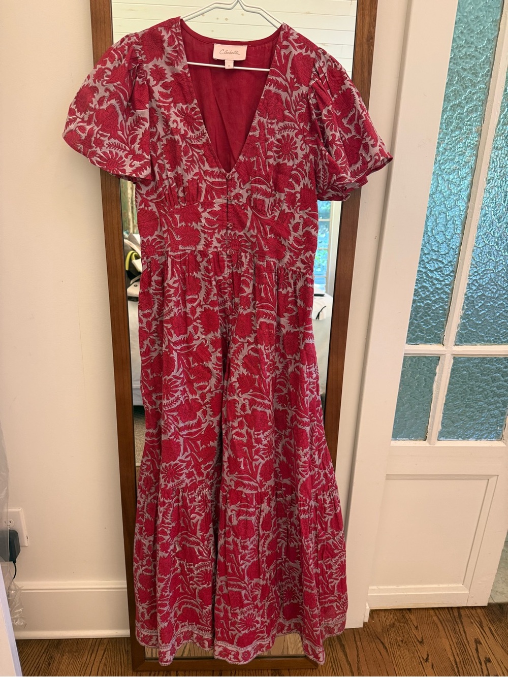 Cleobella Red Floral V-Neck Tiered Maxi Dress